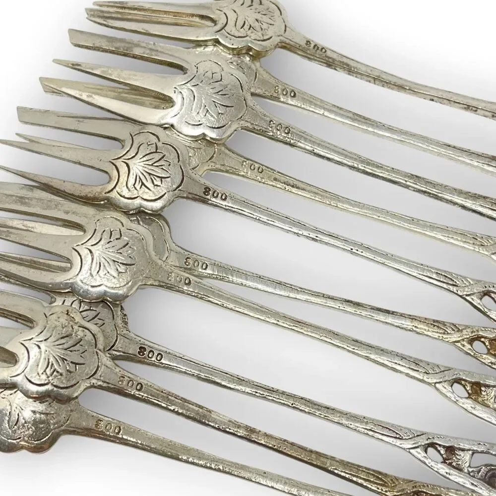 Silver 800 835 Dessert Pastry Mini Forks Fork Lot of 12 Floral Ornate Rose 5.5”